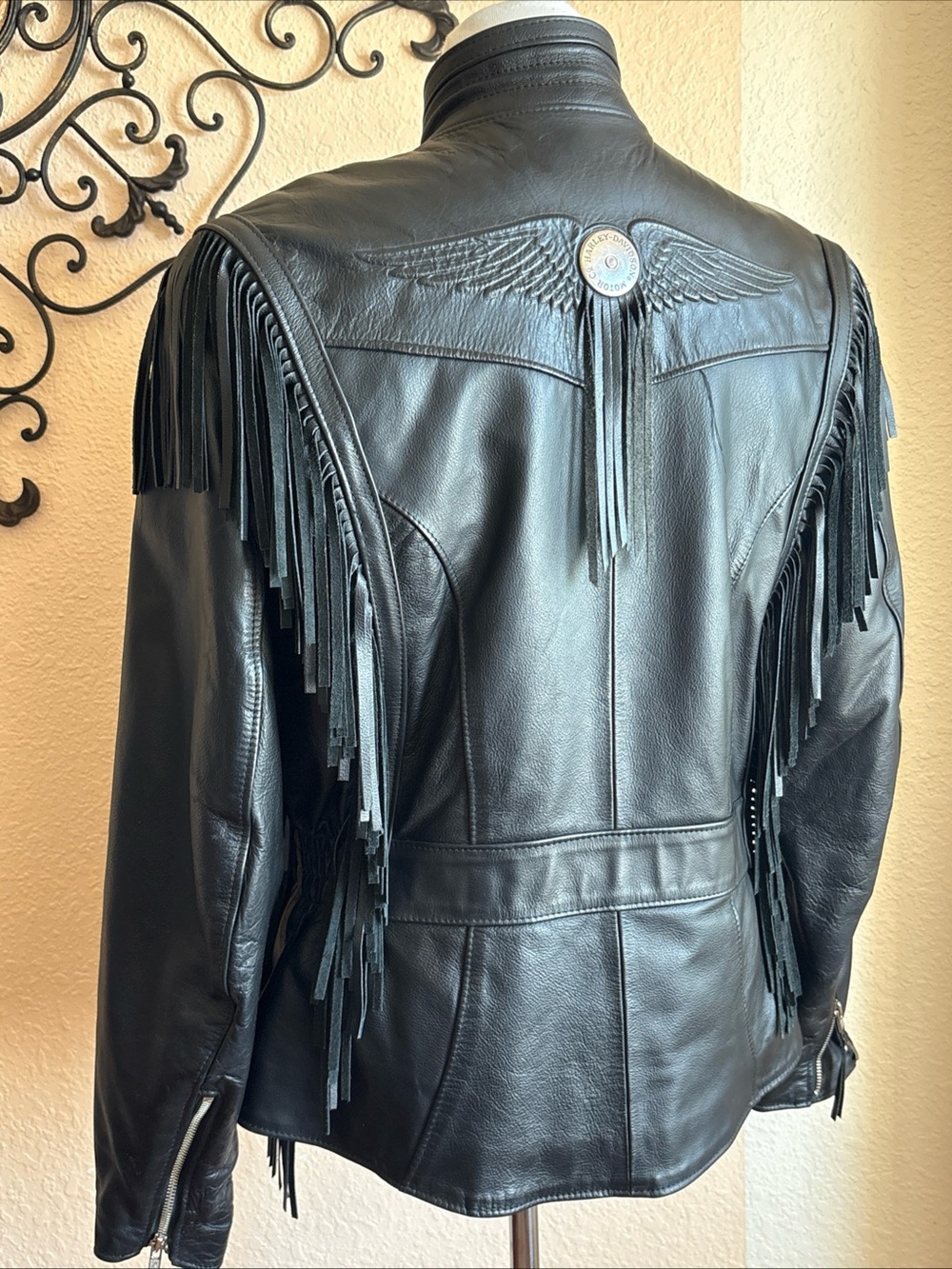 Harley-Davidson Black Leather Fringe Jacket Sz M